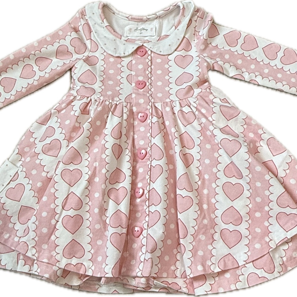 SweetHoney Pink Heart Long Sleeve Dress – Size 2T